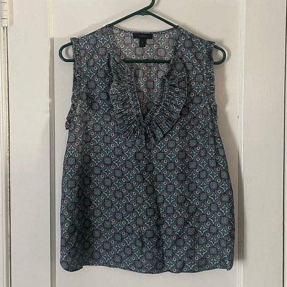 J. Crew Tops - J. Crew Silk Margo Medallion Ruffle V-Neck Tank Top Blouse Size 6